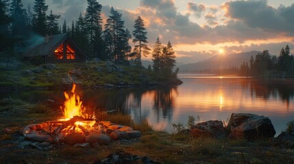 A cozy birthday celebration around a campfire with storytelling and laughter, 4k, ultra hd