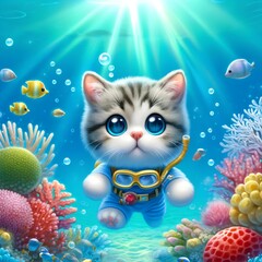 Fototapeta na wymiar cat in the sea