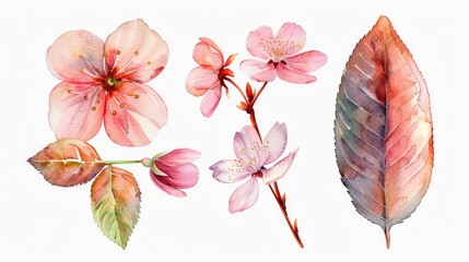 Beautiful set of watercolor flowers and leaves, perfect for various design projects