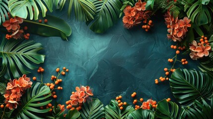 A tropical-themed birthday invitation featuring palm leaves and exotic fruits, 4k, ultra hd