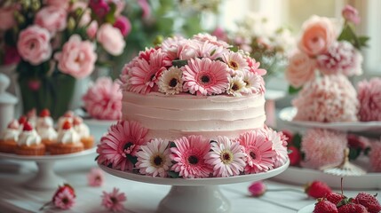 Chic floral party decorations on white background, 4k, ultra hd