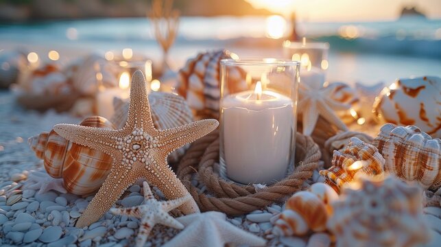 Chic tropical beachside party ambiance with driftwood accents, nautical ropes, and sea-inspired decor for a laid-back and breezy event on white background, 4k, ultra hd