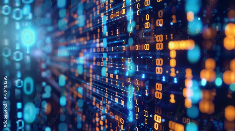 Poster Systems engineering. Binary code. Programming. Concept of digital transformation.