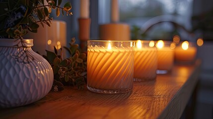 Scented candles in elegant holders for a cozy party atmosphere on white background, 4k, ultra hd
