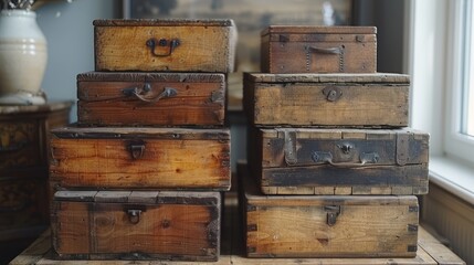 Obraz premium Rustic wooden crate party decorations on white backdrop, 4k, ultra hd