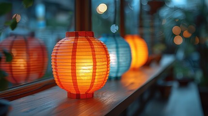 Whimsical paper lanterns glowing softly in the dark for a cozy party atmosphere on white background, 4k, ultra hd