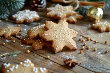 Delicious iced cookies on a rustic wooden table, perfect for food blogs or bakery advertisements