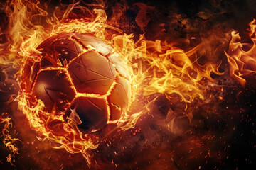 soccer ball in fire with dark background