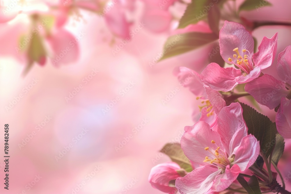 Poster close-up of pink flowers on a tree. suitable for nature and spring themes