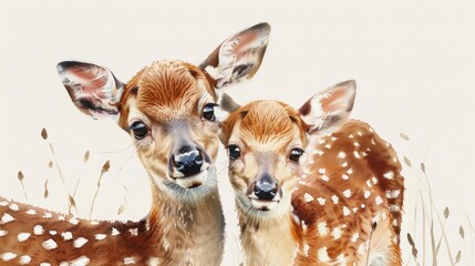 A pair of deer standing side by side. Suitable for nature and wildlife themes