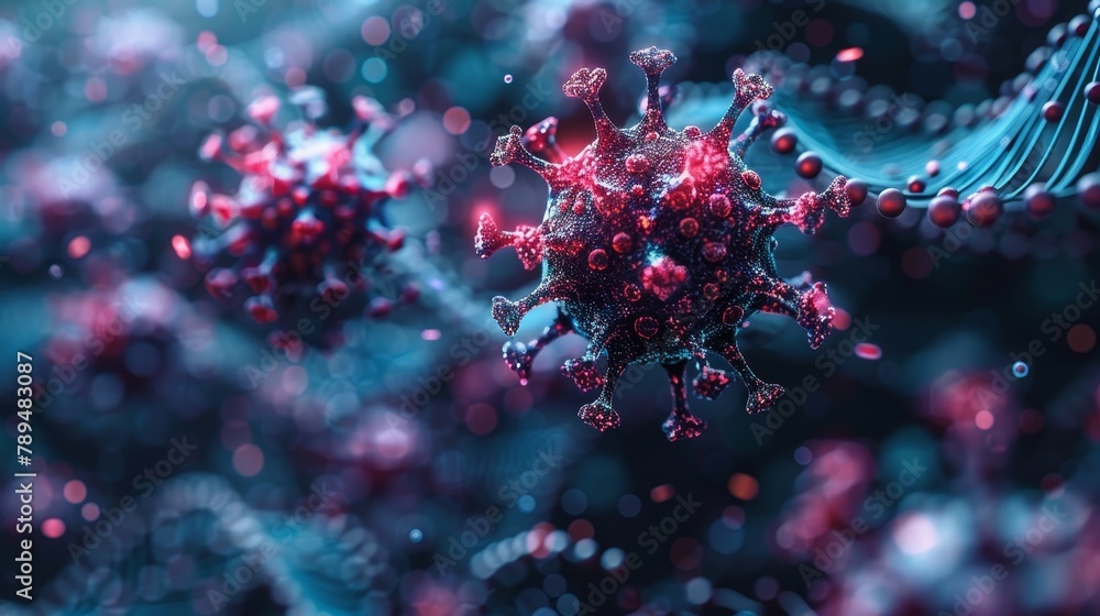 Poster flu strain evolution modern illustration in futuristic polygonal style of mutating virus on dark bac