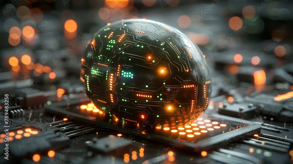 Leinwandbilder abstract 3d easter egg with circuit board texture on a greeting card. glowing digital modern illustr