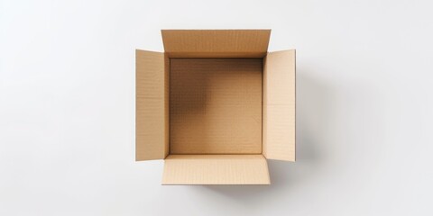 An open cardboard box on a white surface, suitable for various concepts and projects