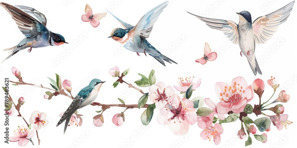 Poster A flock of birds soaring through the air, suitable for nature concepts