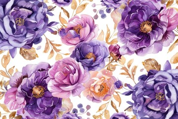 A beautiful pattern of purple and pink flowers on a white background. Perfect for various design projects