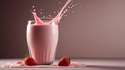 Splash of pink milky liquid similar to smoothie yogurt - 789484020