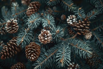 A cluster of pine cones hanging from a tree. Suitable for nature and outdoor themes
