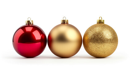 Isolated on a white background, a red and golden ball Christmas decoration