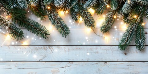 Festive close-up of a Christmas tree with glowing lights. Perfect for holiday backgrounds