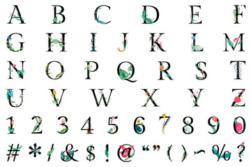 Png alphabet sign 123 set floral vintage typography