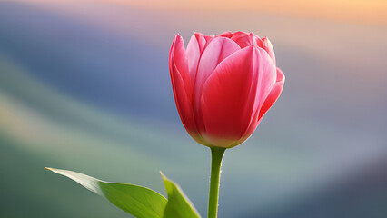 red tulip on a blue background