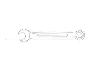 Continuous line drawing of wrench. One line of mechnical wrench. Worker tool concept continuous line art. Editable outline