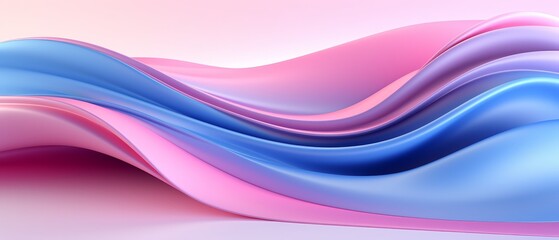 Abstract soft waves in shades of blue and pink, 3D render, minimal style,