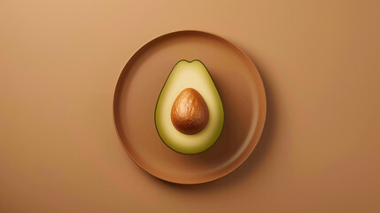top view half avocado on a brown plate