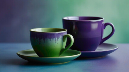 Fototapeta premium cup in different color with abstract wavered background placed on the dark gradient background with abstract gradient artwork on the cup front abstract cup design and artwork 