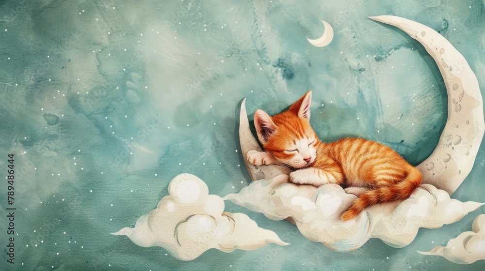Aufkleber A peaceful image of a cat sleeping on a crescent. Suitable for various design projects