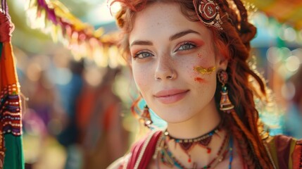 portrait of a beautiful woman at a festival