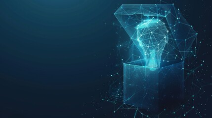 Symbol of open box with a light bulb. Idea of thinking outside of the box. Geometric background. Wireframe light connection structure. Modern 3D graphic concept.  illustration.