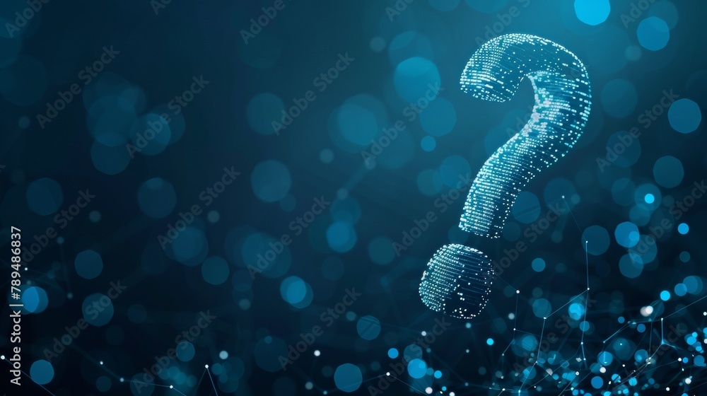 Leinwandbilder 3d abstract question mark on dark blue background with dots and stars. ask symbol. help support, faq