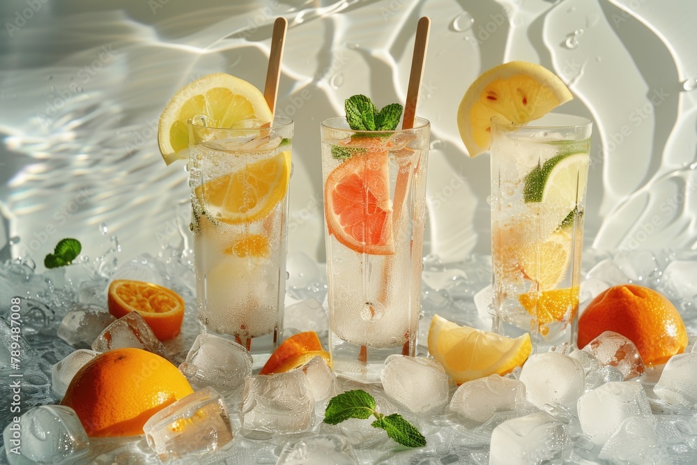 Aufkleber three glasses filled with different types of drinks, suitable for various concepts and designs