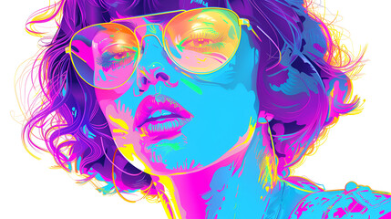 Beauty portrait of a girl in neon shades.  Fashionable young girl against studio background Beauty portrait.  