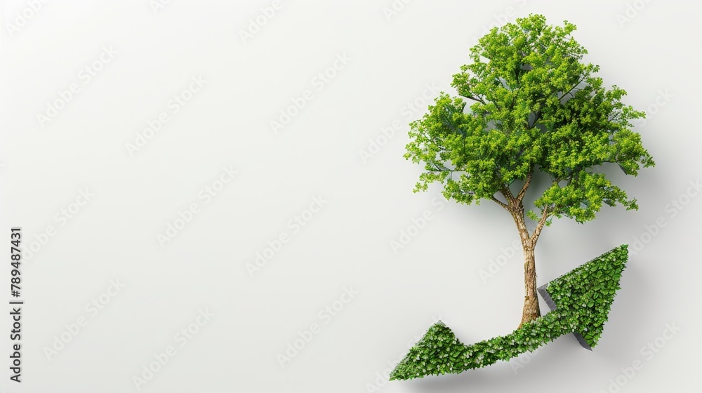 Aufkleber a tree grows up in an arrow shape over a white background. business concept image.