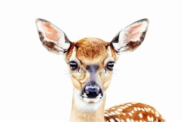 Close-up shot of a deer against a white background. Ideal for nature and wildlife themes