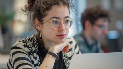 Woman Concentrating at Work - obrazy, fototapety, plakaty