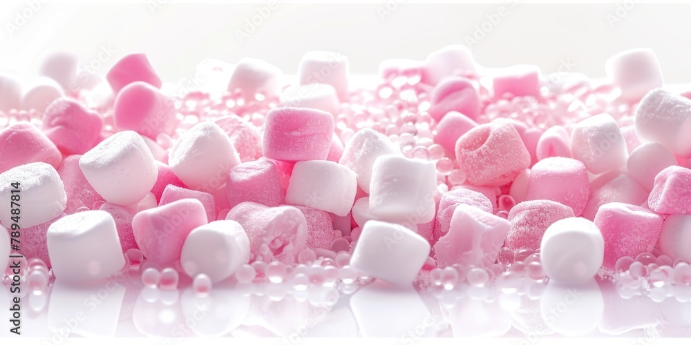 Wall mural A colorful pile of pink and white marshmallows. Perfect for food or dessert concepts