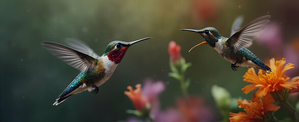 Fluttering Petals: A Hummingbird Capturing the Essence of Nature in Close-Up Double Exposure Photo