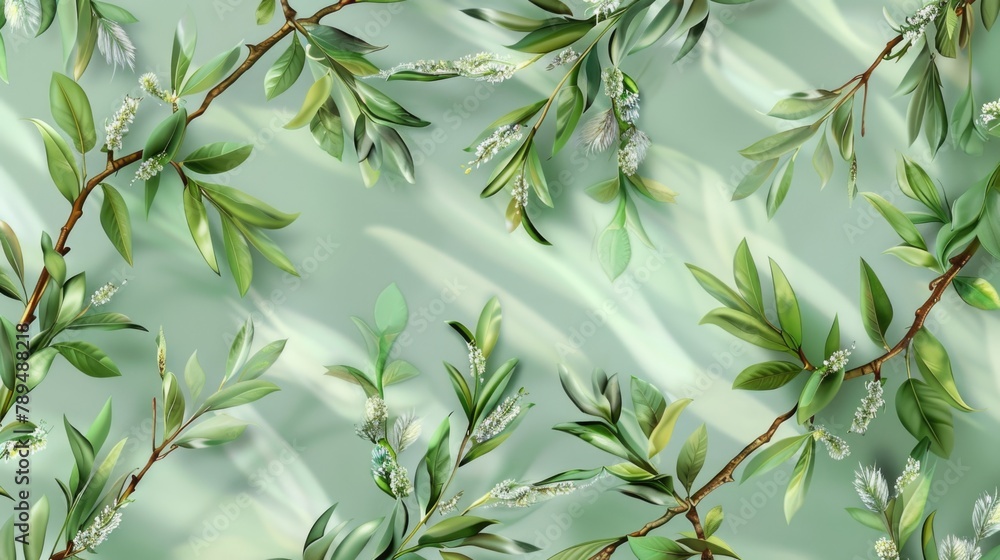 Poster fresh green leaves on a tree branch, suitable for nature concepts
