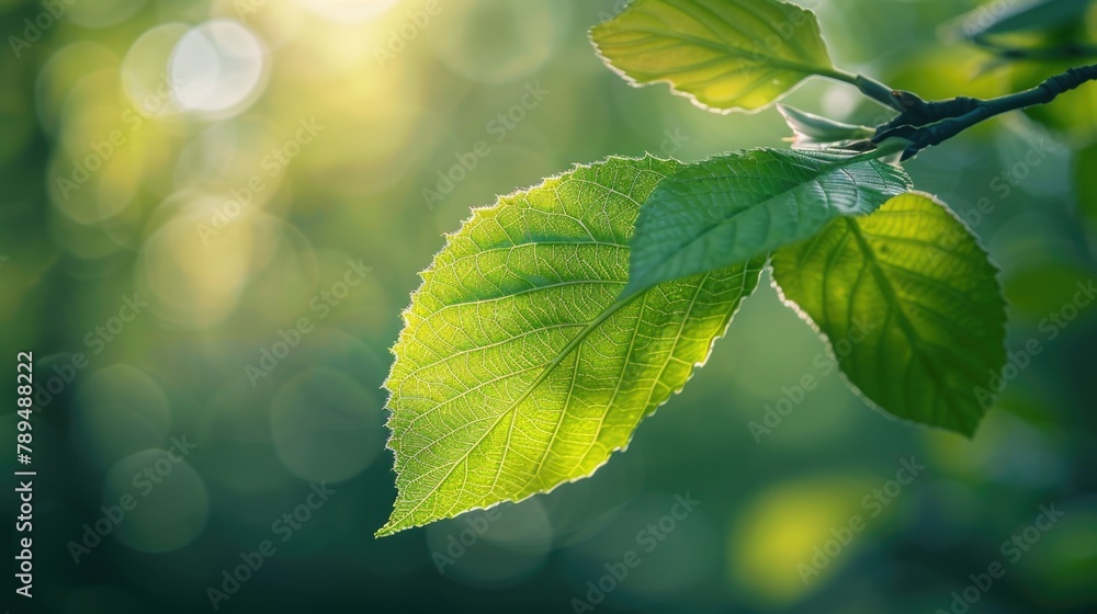Aufkleber Detailed close-up of a leaf on a tree branch. Suitable for nature and botanical concepts