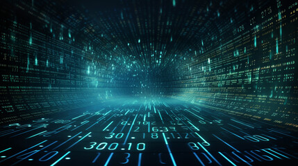 Digital binary data streaming binary code background Matrix background with digits, generative AI