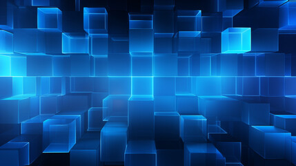 
Futuristic blue digital geometric technology cube background banner illustration 3D - Glowing blue shape texture wall, generative AI