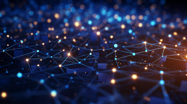 Technic futuristic electronic network blockchain wallpaper with connecting communication digital data elements in background texture, generative AI