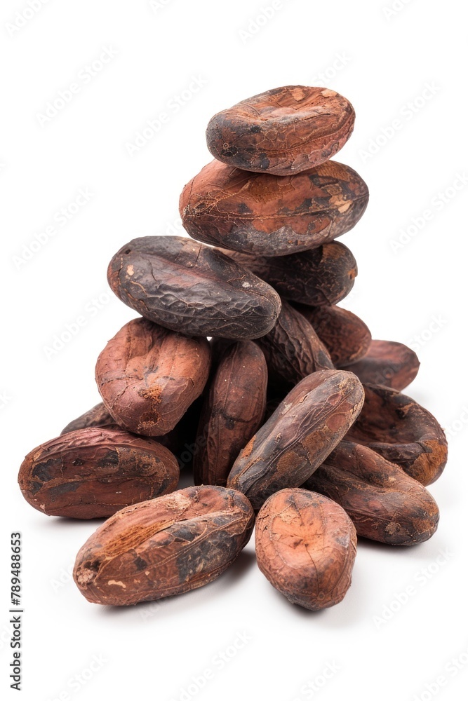 Poster A pile of cocoa beans stacked on top of each other. Ideal for food and beverage concepts
