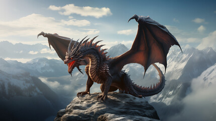 dragon in the mountains - obrazy, fototapety, plakaty