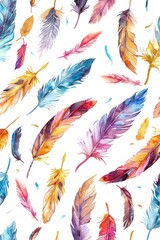 Vibrant feathers arranged in a pattern on a clean white backdrop. Perfect for a variety of design projects