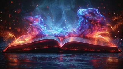 Future-style digital book symbolizing wisdom, knowledge, and knowledge. Modern illustration of portal or magic book. - obrazy, fototapety, plakaty