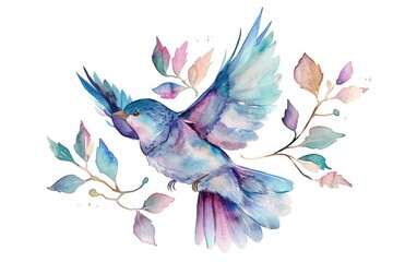 Beautiful watercolor painting of a bird perched on a branch. Suitable for nature lovers and bird enthusiasts - obrazy, fototapety, plakaty